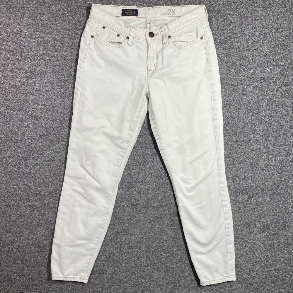 J.Crew Toothpick Skinny Jeans White Denim Mid Rise Size 28 Stretch Cotton Blend